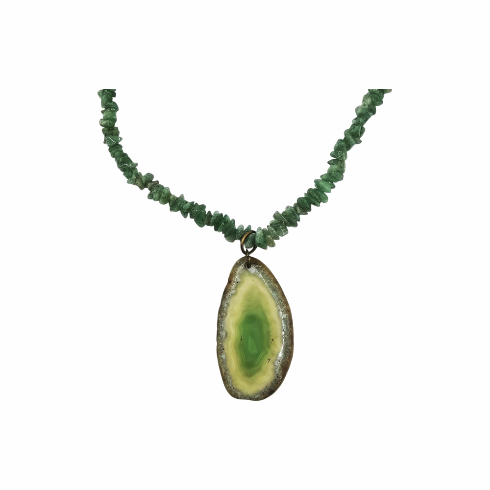 Vintage 1980s Aventurine Chip Necklace With Green Agate Pendant
