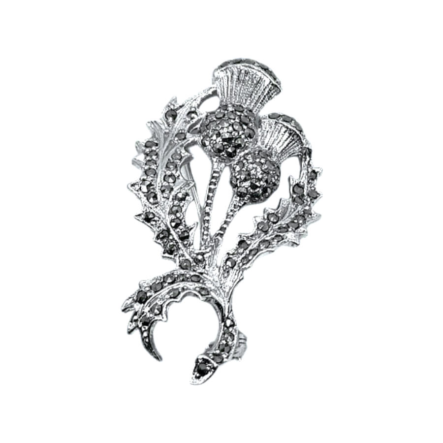 Vintage 1950s Silver Tone & Marcasite Thistle Flower Brooch - BJL - Re:Velvet