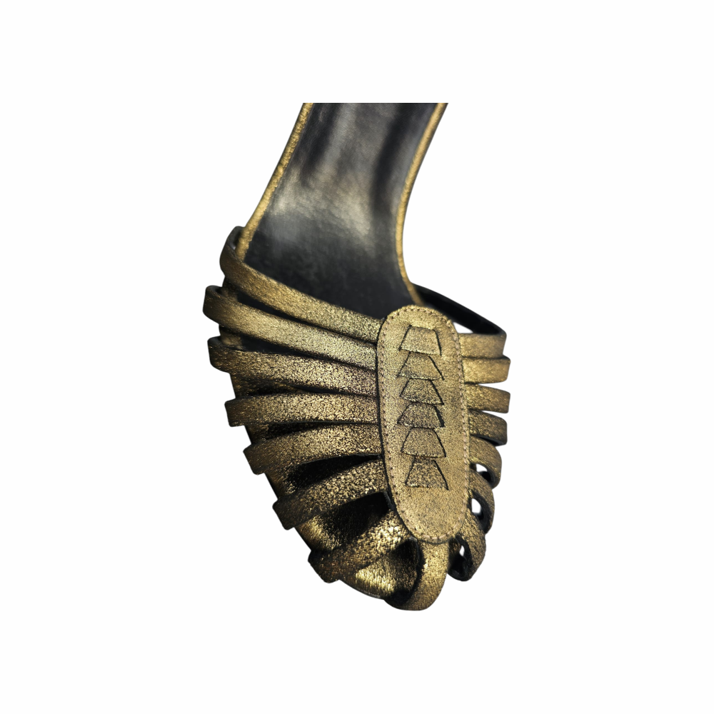 Antique Gold Leather Caged Heels - Hoss Intropia - Re:Velvet
