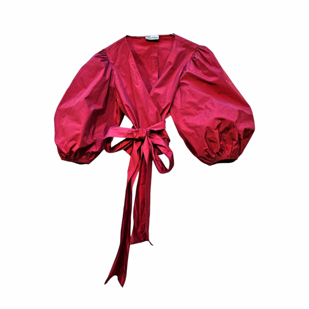 Chemise cache-cœur en taffetas à manches ballon - RedValentino
