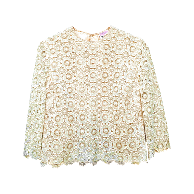 Vintage 1950s Open Back Cream Cotton Guipure Blouse - Janet Colton