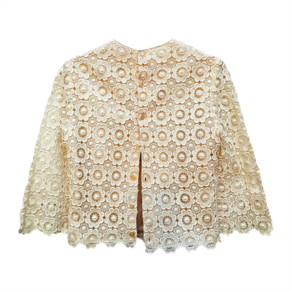 Vintage 1950s Open Back Cream Cotton Guipure Blouse - Janet Colton