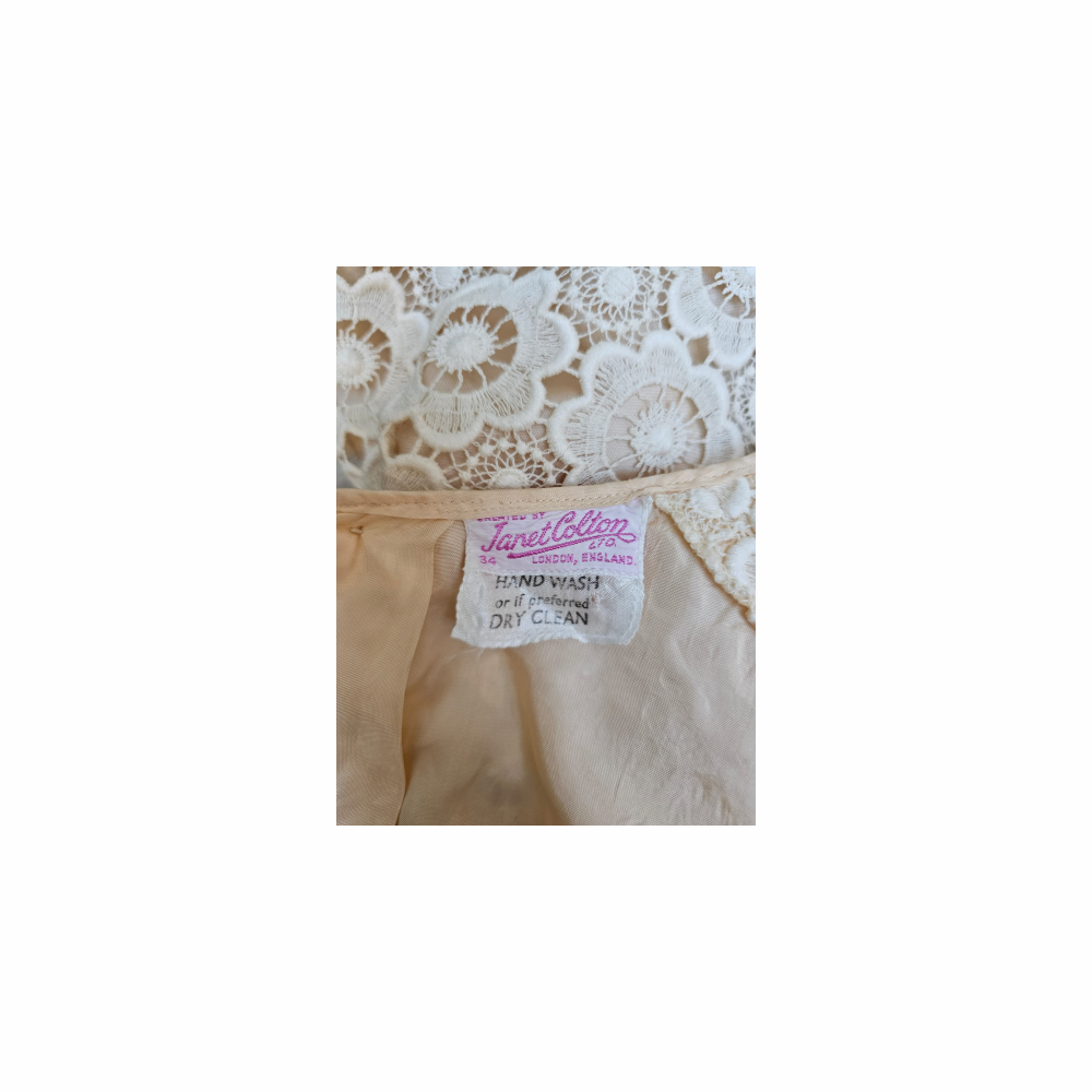 Vintage 1950s Open Back Cream Cotton Guipure Blouse - Janet Colton